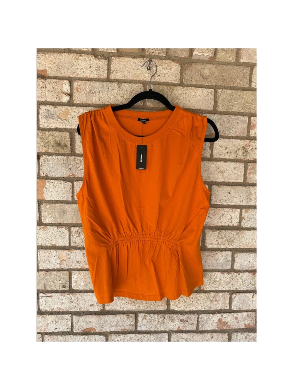 Express Women’s Orange Cinched Blouse Size Large NWT 100% Cotton